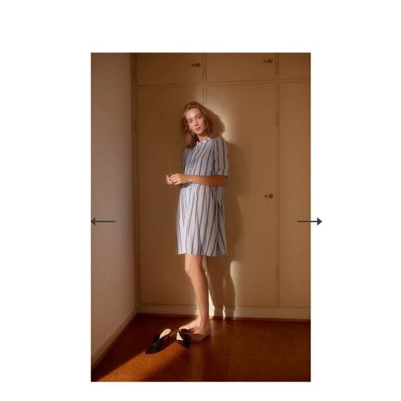 Ichi Hayden Shirt Dress Is A Light Blue, Beige, And Black Striped / Size-XSmall - Picture 9 of 12